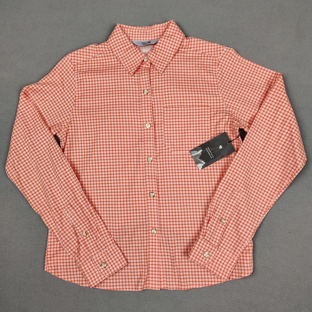 New Mountain Hardware Hiking Long Sleeve Shirt Women XS Coral Gingham Check $85 - Picture 3 of 11
